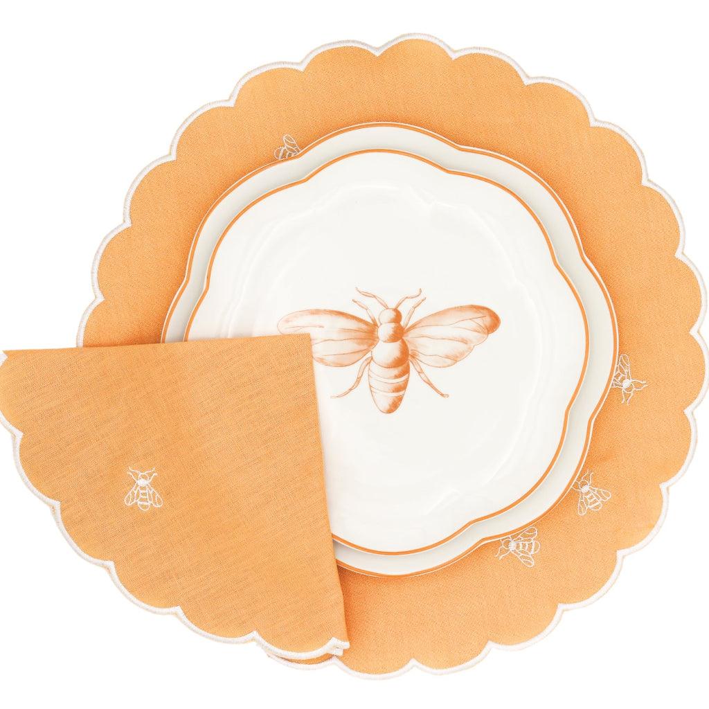 Bumble Voyage Scalloped Ceramic Dinner Plates – Set of 4 (+1 Bonus Plate)