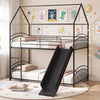 Bunk Bed Twin Over Twin House Bunk Bed Frame with Metal Slats-Black