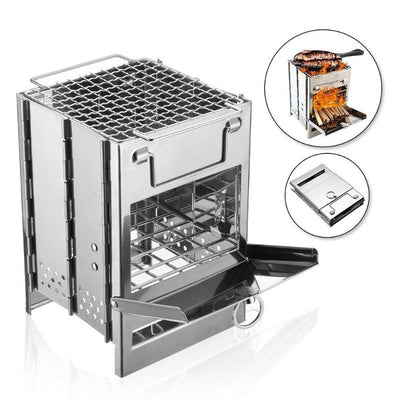 Wood Burning Camp Stove Folding Stainless Steel BBQ Outdoor Survival
