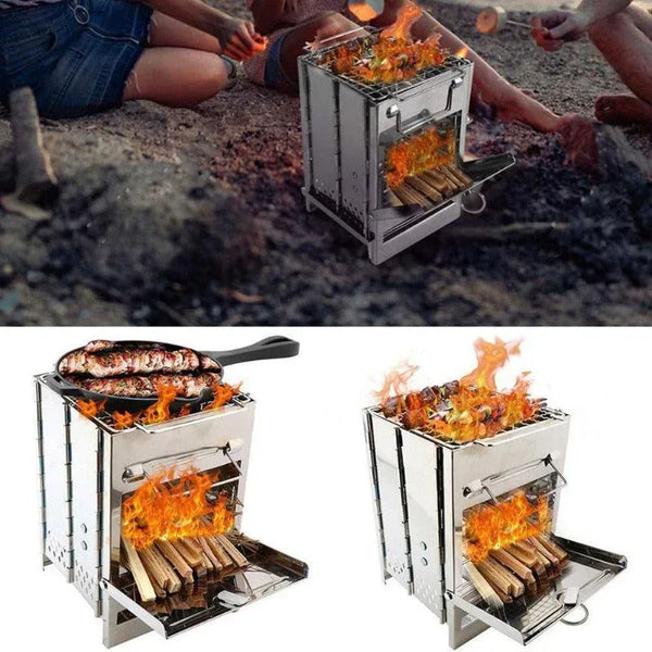 Wood Burning Camp Stove Folding Stainless Steel BBQ Outdoor Survival - Gifts for You 'n Me