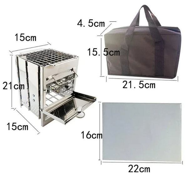 Wood Burning Camp Stove Folding Stainless Steel BBQ Outdoor Survival - Gifts for You 'n Me