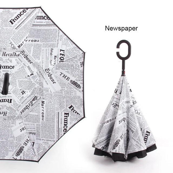 C Handle Windproof Reverse Folding Umbrella Man Women Sun Rain Car Inverted Umbrellas