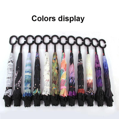 C Handle Windproof Reverse Folding Umbrella Man Women Sun Rain Car Inverted Umbrellas