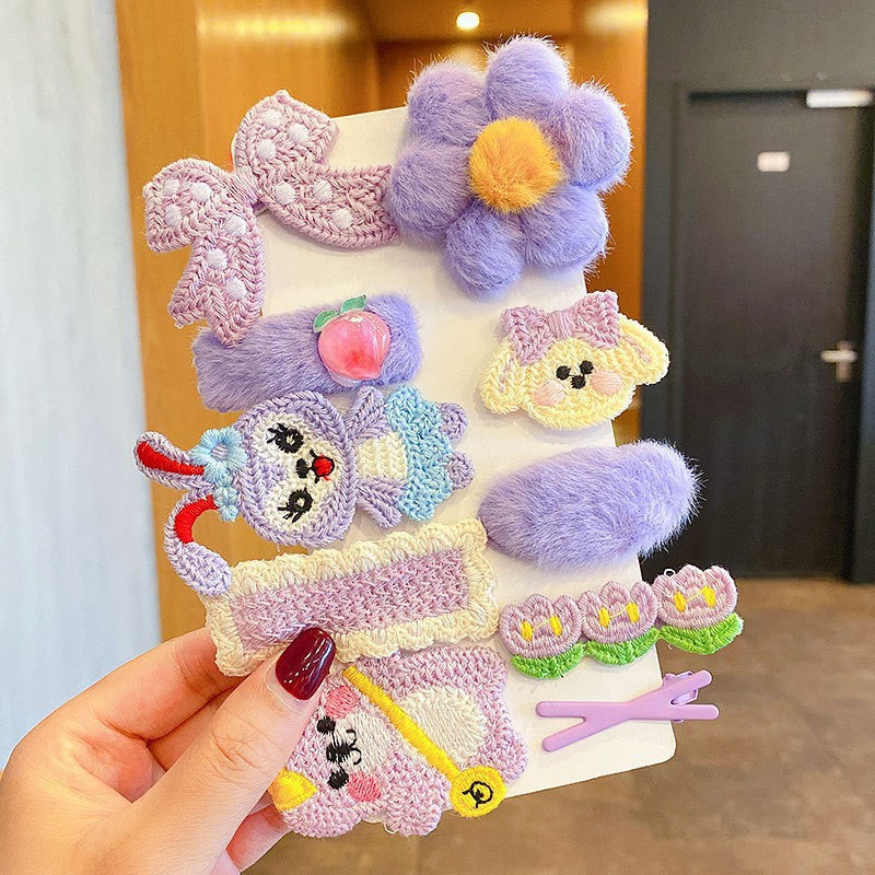 Milk Coffee Color Children's Plush Hairpin Net Red Bangs Side Hair Clip Autumn And Winter Lovely Japanese Clip