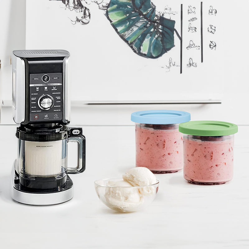 4-Pack Replacement Containers & Lids for Nin-ja Creami Deluxe Pints, 16oz, Compatible with NC299AMZ & NC300s, Original Grey