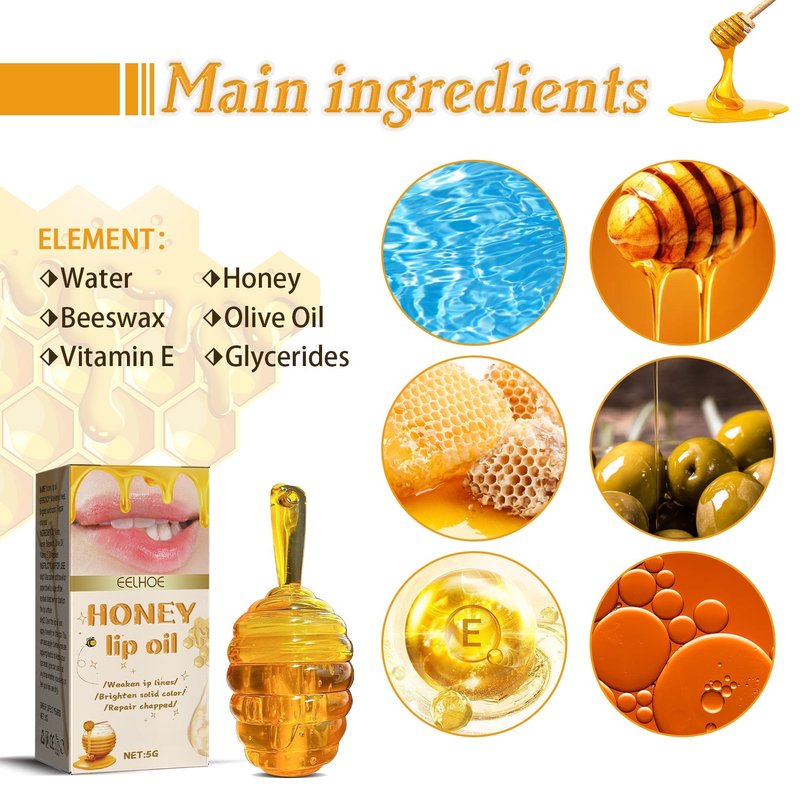 Honey Lip Oil, Reduces Lip Lines Prevents Dryness And Flaking Moisturizing Lip Oil