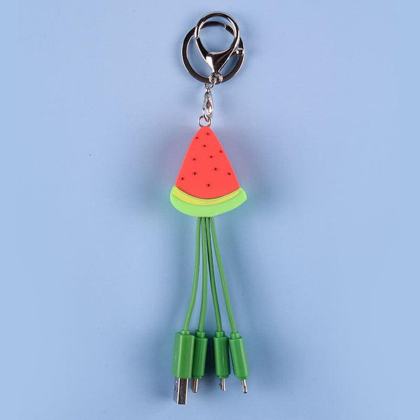 Summer cartoon charging cable refreshing fruit watermelon smiling face keychain data cable creative mobile fast charging cable