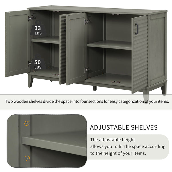TREXM side panel with 4-door large storage buffet, adjustable shelves and metal handles (antique gray)