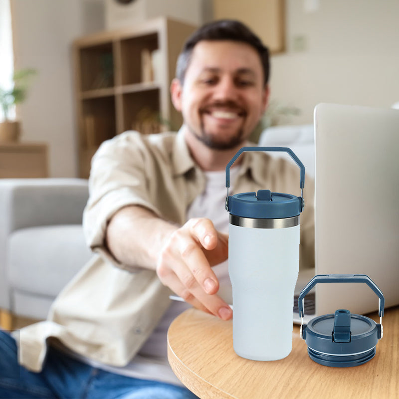 Reusable 30oz Straw Lid - BPA-free, flip cover, dishwasher safe, leak/spill-proof. Stanley tumbler accessory.