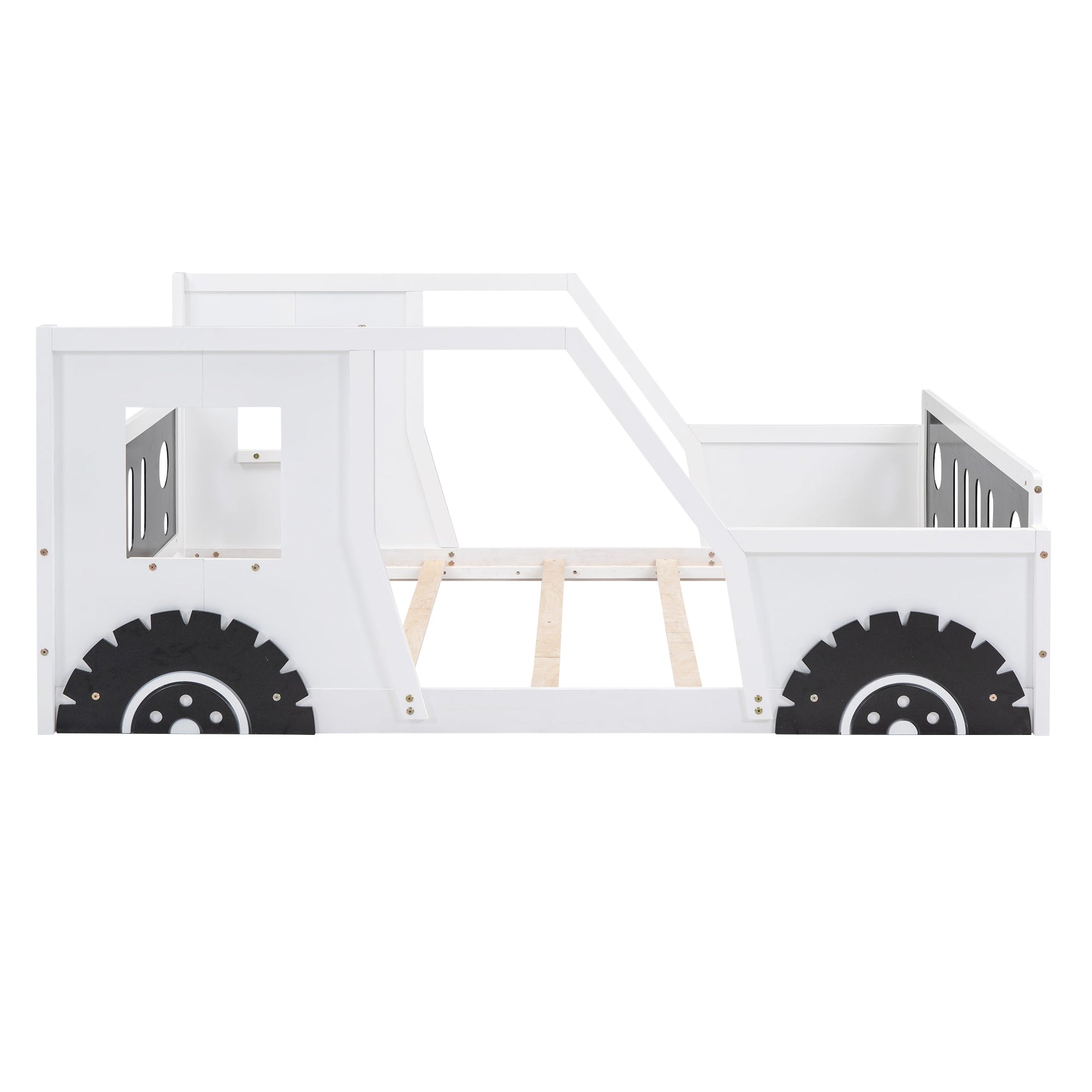 Full Size Classic Car-Shaped Platform Bed with Wheels White