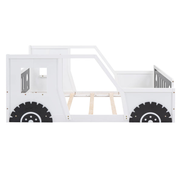 Full Size Classic Car-Shaped Platform Bed with Wheels White