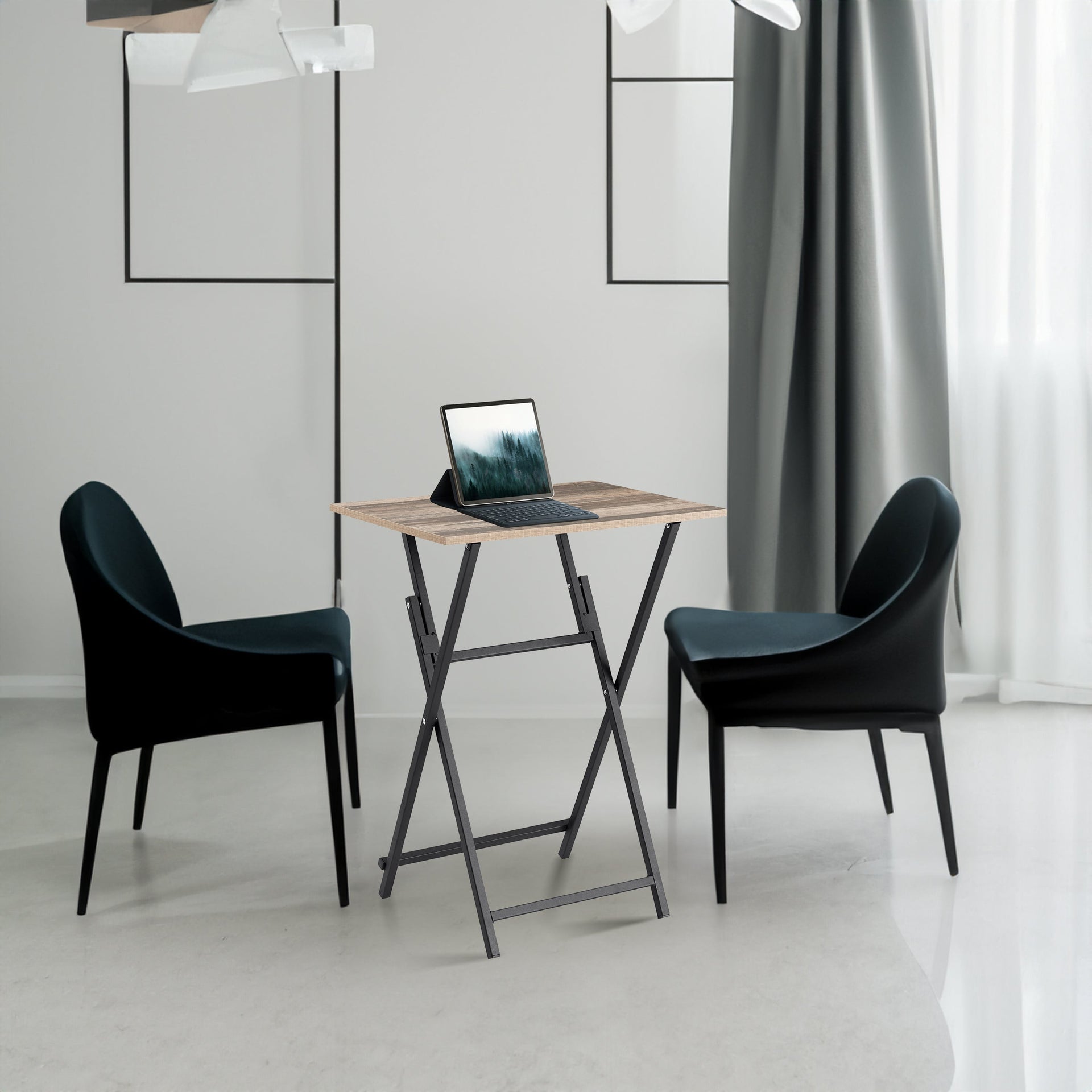 Rustic Brown and Black Single Dinning folding tray, TV Dinner Folding Tray, Industrial Side Table for Eating at Couch, Foldable