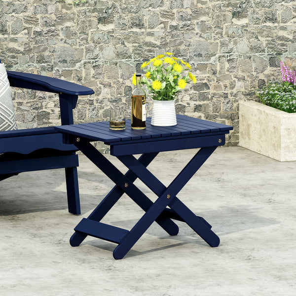 Outdoor Folding Wooden Side Table, Navy Blue, 15