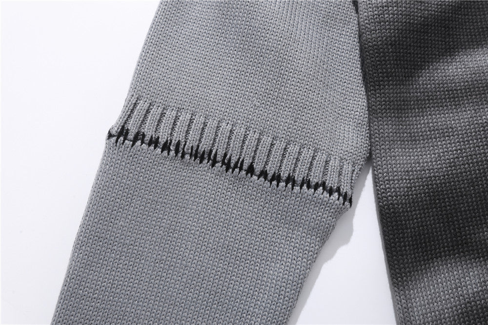 Graffiti Print Crew Neck Knit Sweater Men's Loose Fit Pullover with Hem Holes Street Style Trendy Design