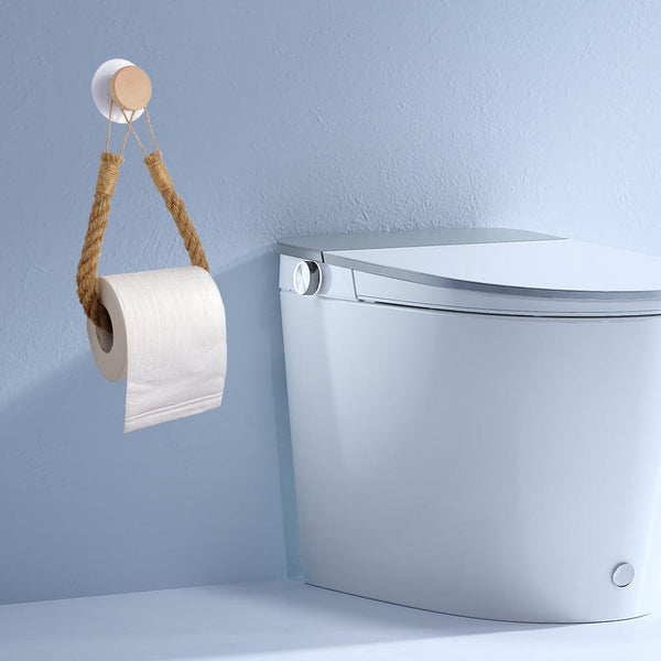 Wooden Hook Seamless Adhesive No Drilling Handmade Woven Hemp Rope Towel Rack Tissue Holder Bathroom Toilet