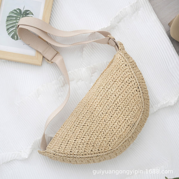 Sports Crossbody Bag Handmade Woven Dumpling Bag Breathable Semicircle Bag Versatile Rattan Bag Summer Beach Bag for Women Luxury