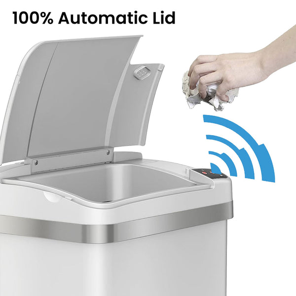 14 Gallon Sliding Lid Self-Contained Electric-Motor Sensor Kitchen Trash Can and 2.5 Gallon Sensor Bathroom Trash Can Combo Pack with AbsorbX