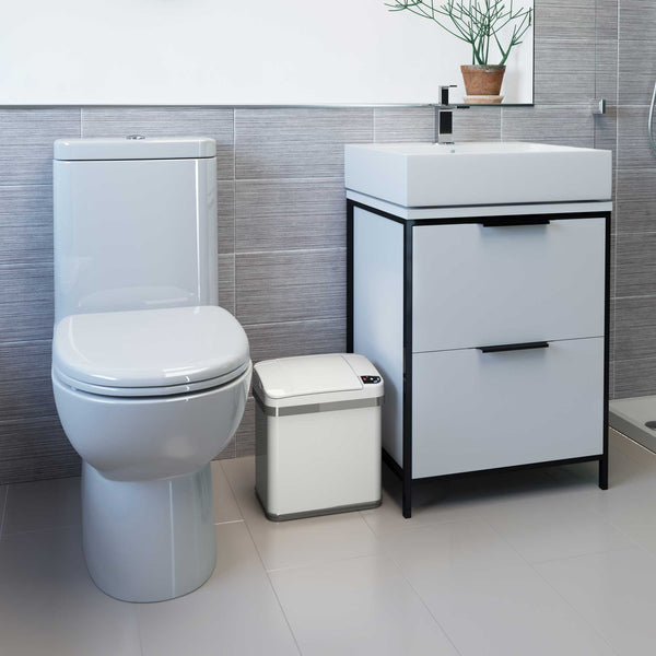 14 Gallon Sliding Lid Self-Contained Electric-Motor Sensor Kitchen Trash Can and 2.5 Gallon Sensor Bathroom Trash Can Combo Pack with AbsorbX