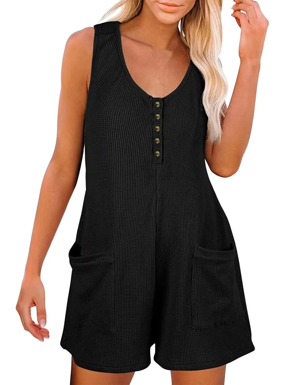 Pocketed Scoop Neck Sleeveless Romper