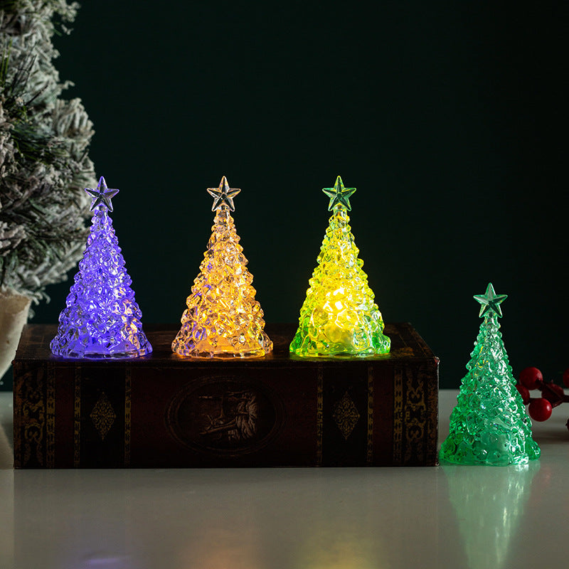 Christmas decoration mini luminous Christmas tree transparent crystal night light cross-border desktop decoration props small gifts