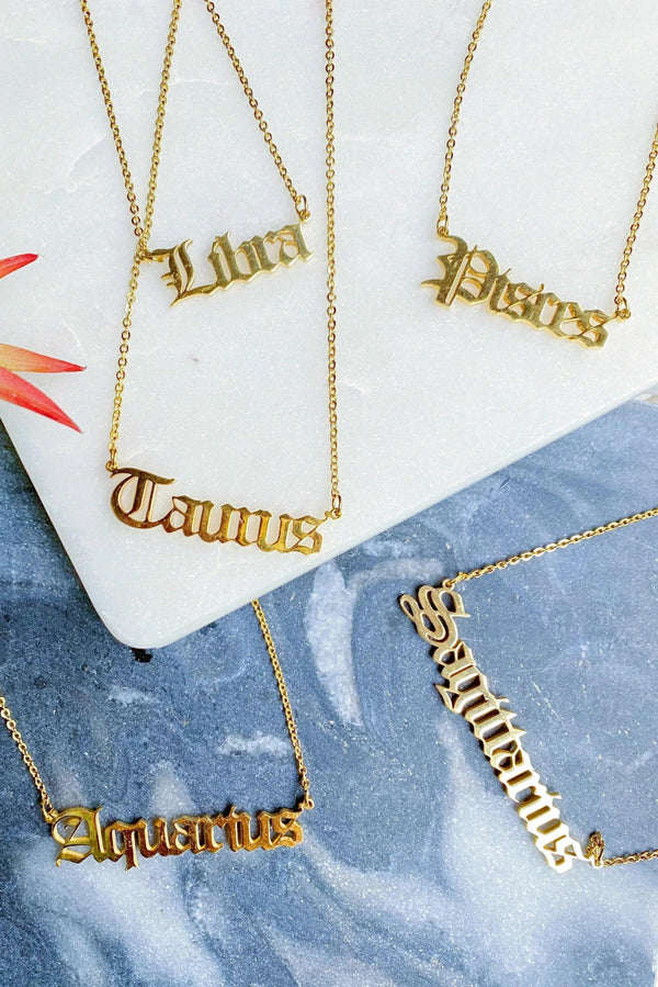 Old English Zodiac Necklace - Gifts for You 'n Me