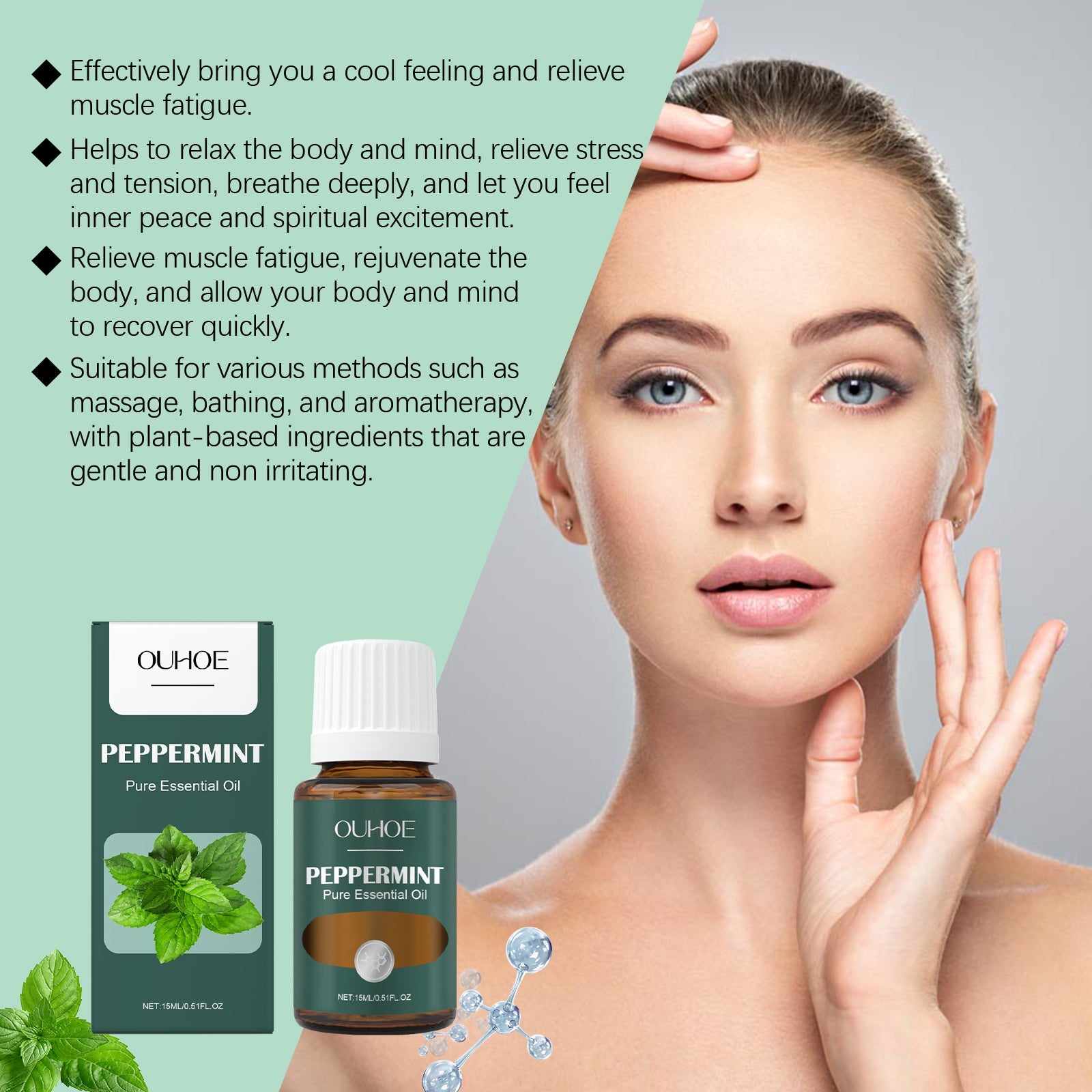 Mint Soothing Massage Oil, Skin Care Moisturizing Body Care Plant Essential Oil Massage Oil