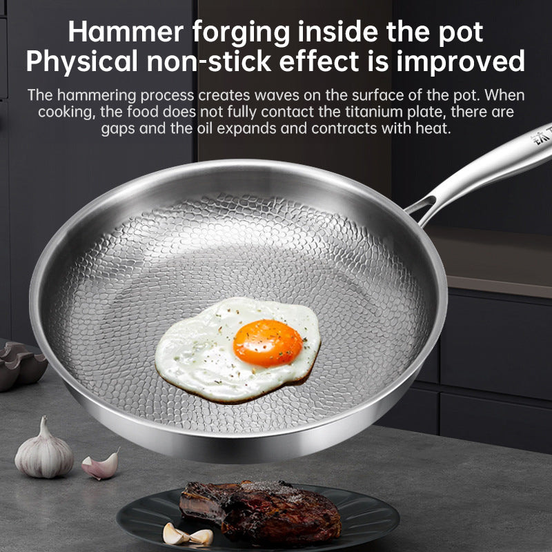 German uncoated pure titanium frying pan with fish - scale hammer pattern. Non - stick, ideal for household steak frying, a piec