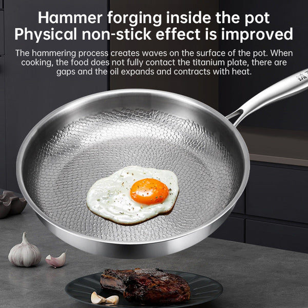 German uncoated pure titanium frying pan with fish - scale hammer pattern. Non - stick, ideal for household steak frying, a piec