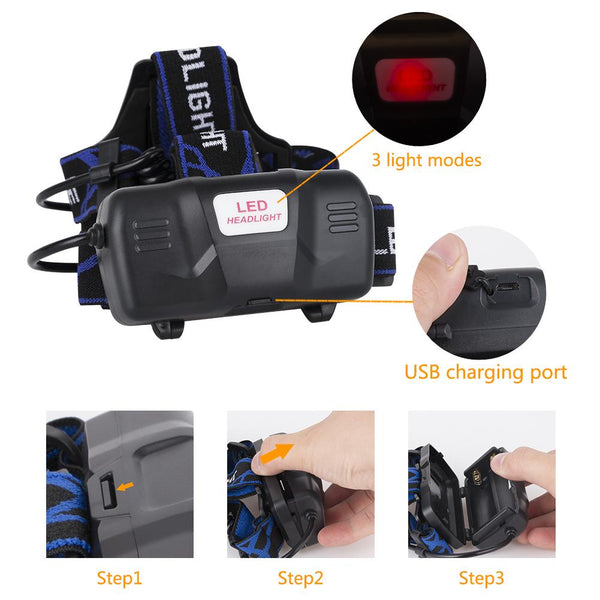 3800LM XM-L T6 LED Headlamp Zoomable Headlight Waterproof  Torch Flashlight