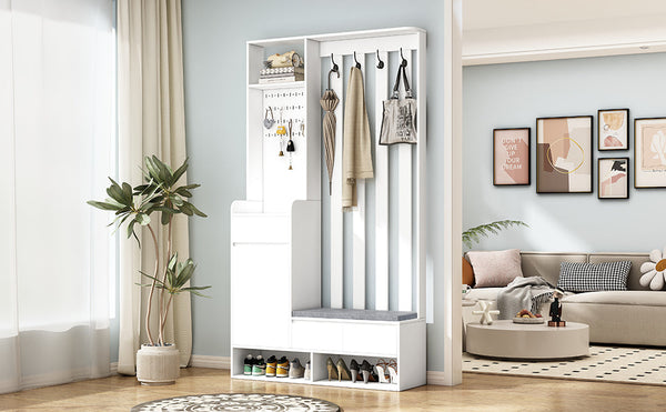 39.3'W70.8'H multifunctional corridor shoe cabinet with soft padded nail board and white clothes hanger with entrance hook