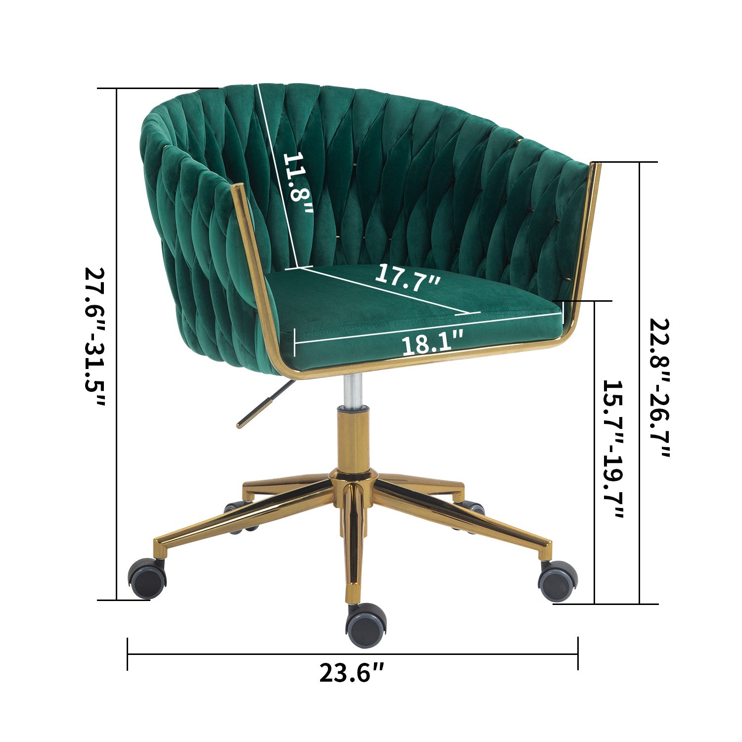 Modern design with wheels and a hand woven dressing chair with adjustable 360 ° rotation height (green)