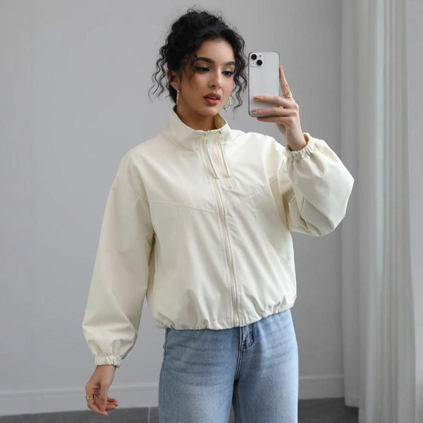 Fashionable Waterproof Short Jacket with Stand Collar for Women