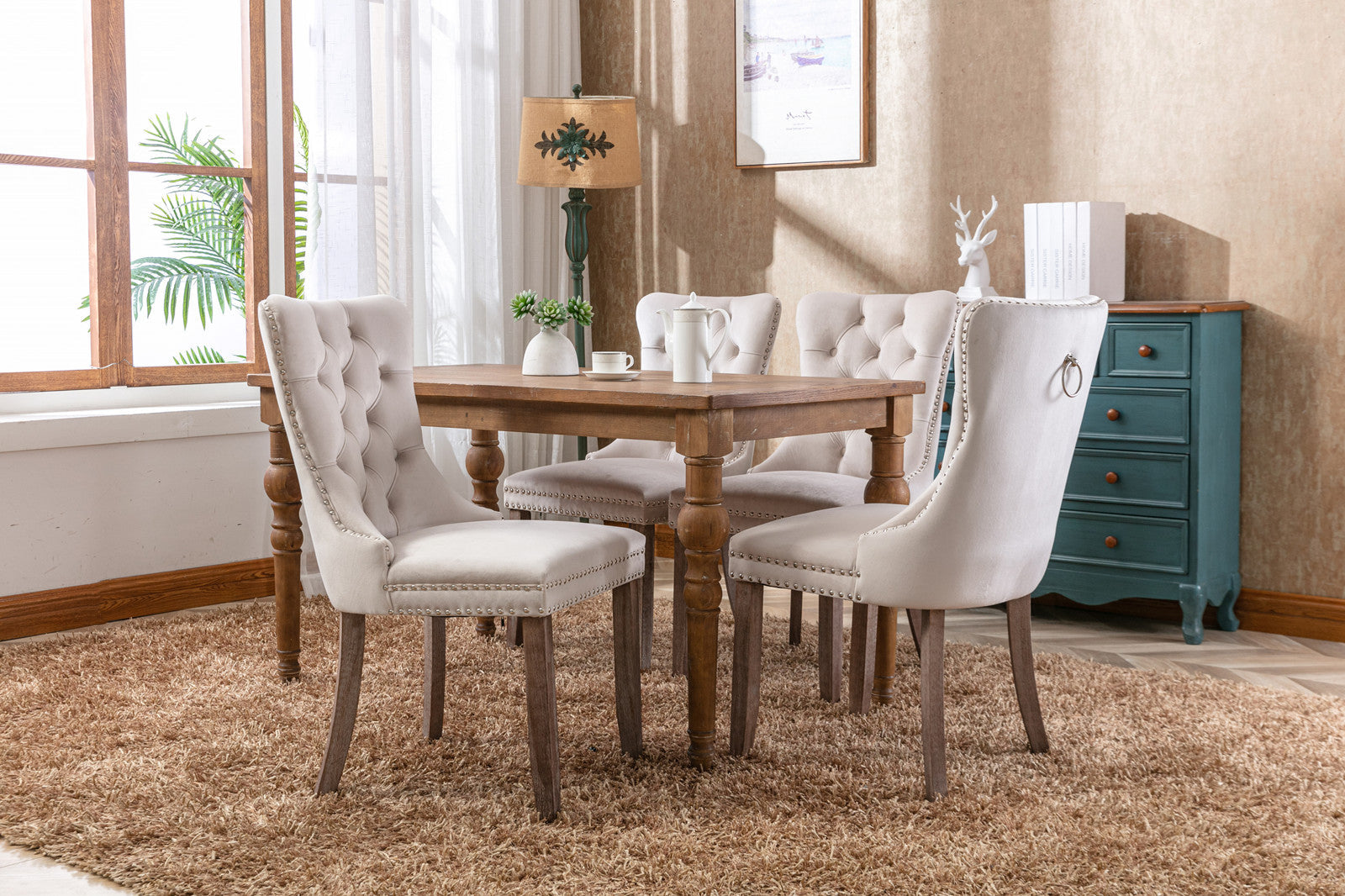 Nikki Collection Modern High-end Tufted Solid Wood Contemporary Velvet Upholstered Dining Chair 2-Pcs SetBeige