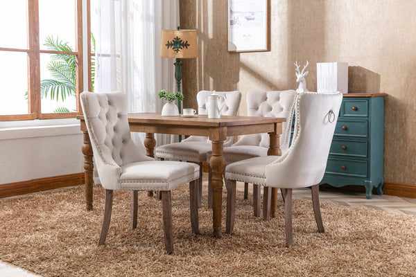 Nikki Collection Modern High-end Tufted Solid Wood Contemporary Velvet Upholstered Dining Chair 2-Pcs SetBeige