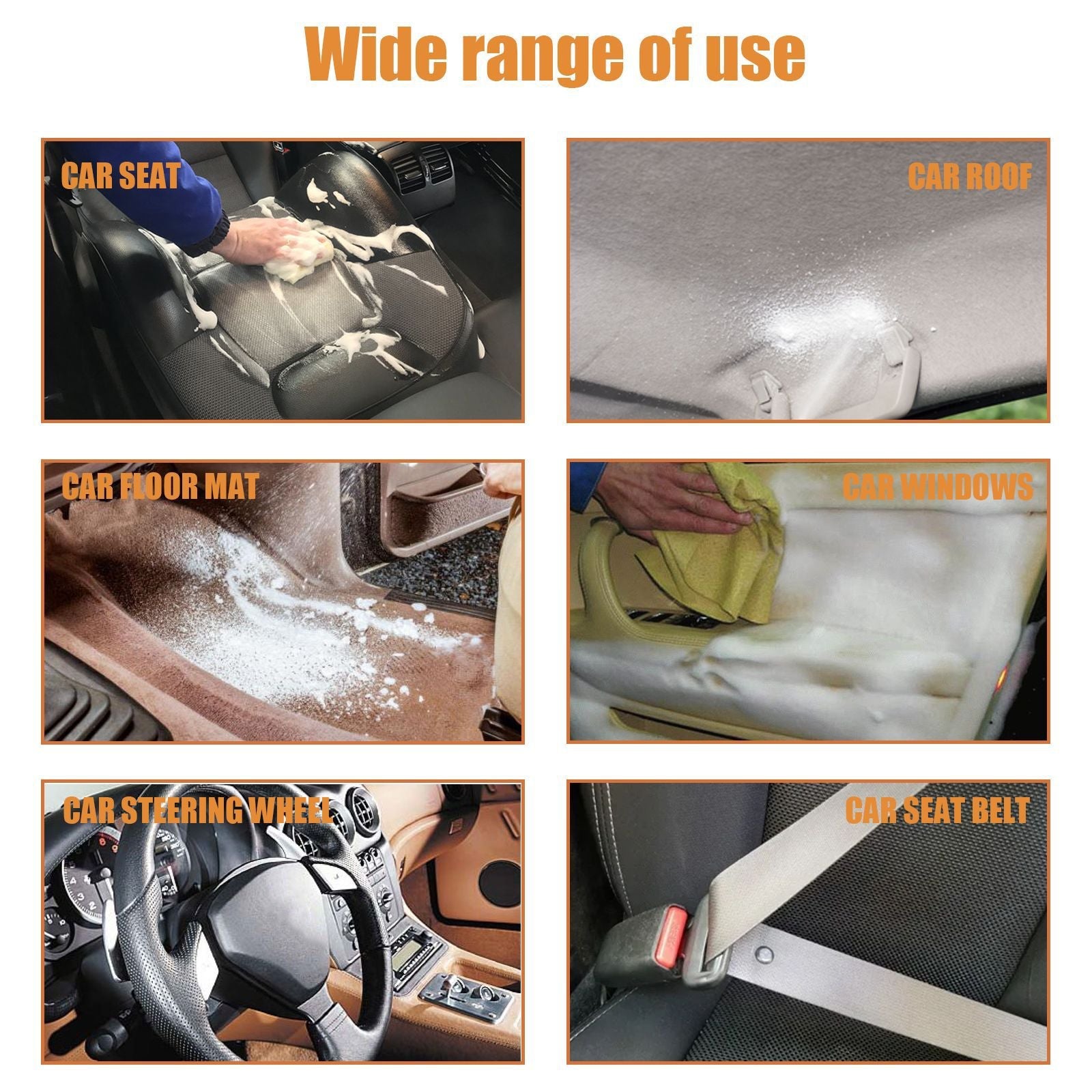 Multi-Purpose Foam Cleaner For Cars, Interior Steering Wheel Plastic Fabric Seat Stain Cleaner