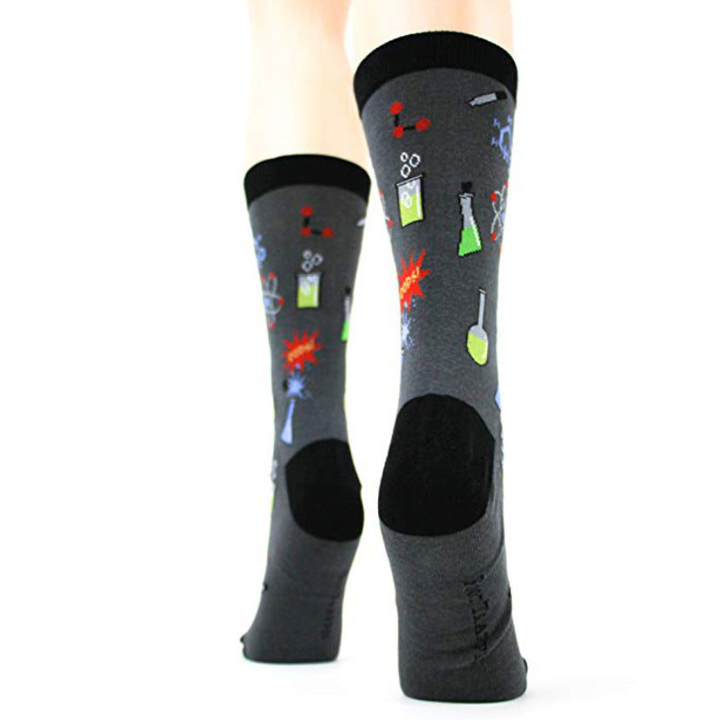 Education Themed Science Chemistry Printed Female Mid Tube Casual Grey Socks