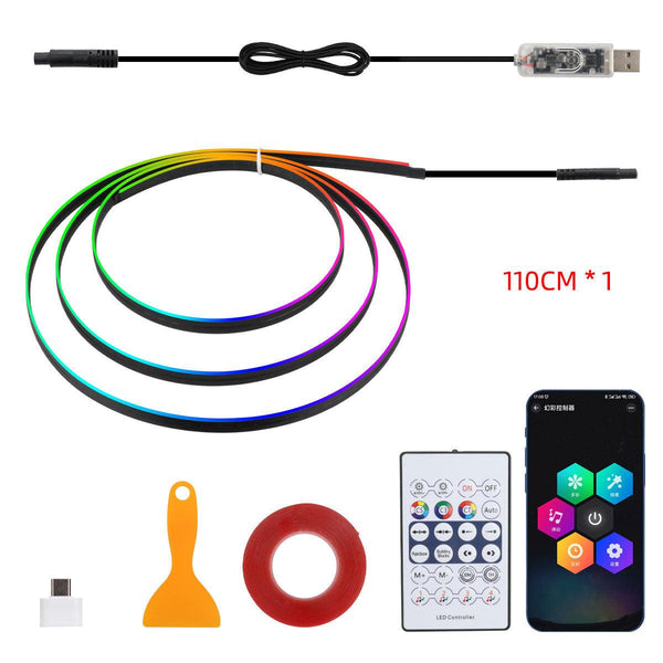 10 in 1 Car LED Acrylic Light Strip RGB Symphony Auto Interior Strip Lights Remote/APP Control Decorative Atmosphere Lamp