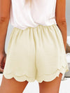 Tied Layered Scalloped Hem Shorts - Ivory / 2XL