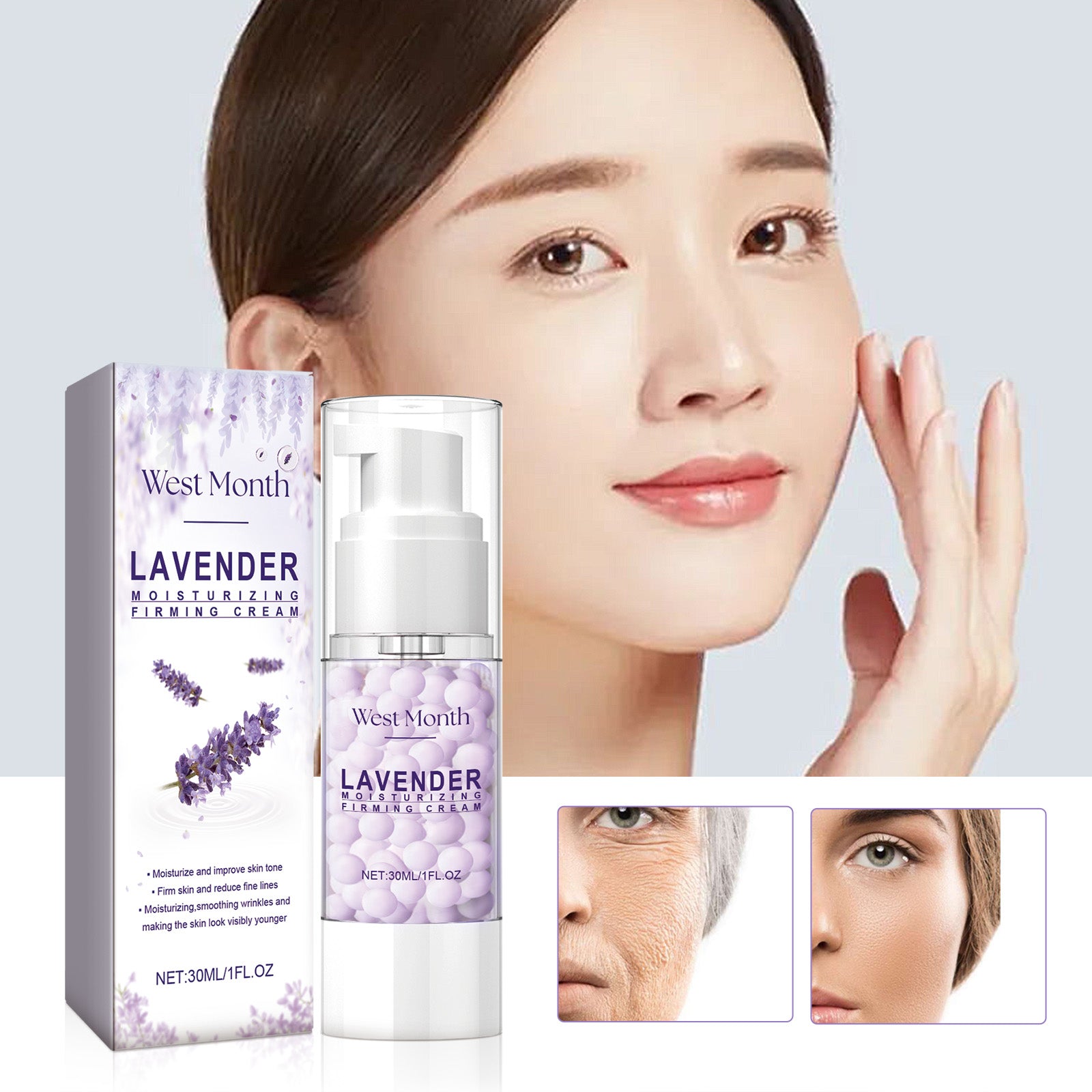 Lavender Moisturizing Firming Cream, Facial Repair Hydrating And Moisturizing Fine Line Reducing Essence Cream