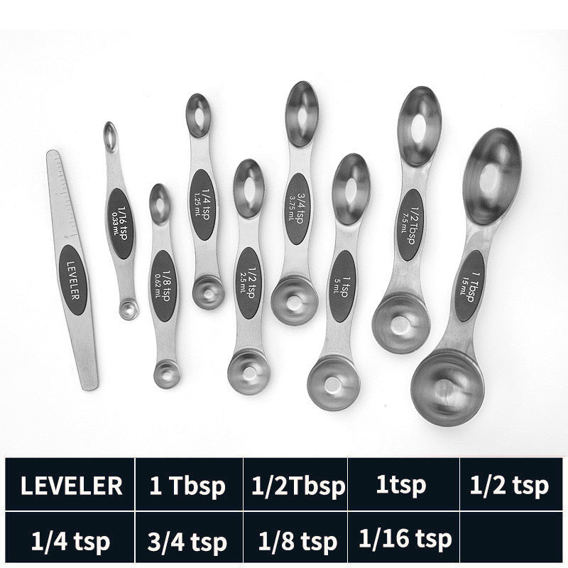 Stainless steel double headed magnetic suction spoon 8-piece set 9-piece set baking tool scale spoon set kitchen seasoning spoon