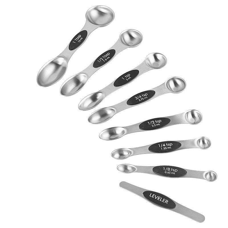 Stainless steel double headed magnetic suction spoon 8-piece set 9-piece set baking tool scale spoon set kitchen seasoning spoon