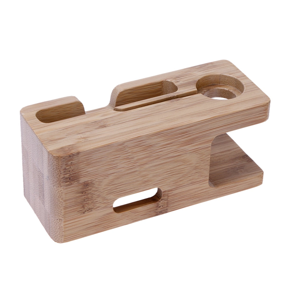 Alloet Wooden Charging Dock Station for Mobile Phone Holder Stand Bamboo Charger Stand Base For Apple Watch and For iphone