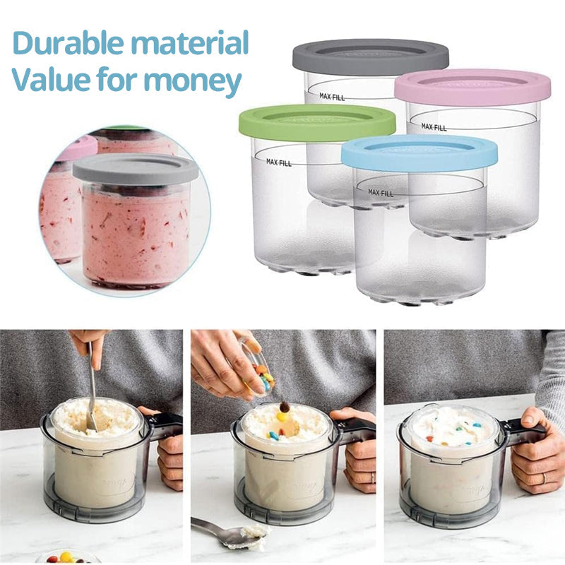 4-Pack Replacement Containers & Lids for Nin-ja Creami Deluxe Pints, 16oz, Compatible with NC299AMZ & NC300s, Original Grey