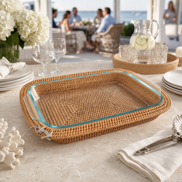 Anchor Hand Woven Wicker Rattan 3qt Rectangular Casserole Holder