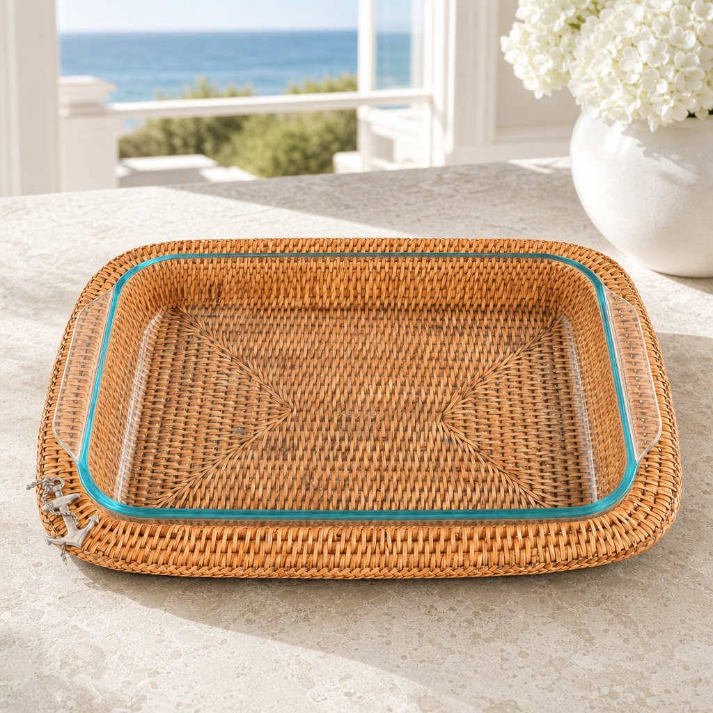 Anchor Hand Woven Wicker Rattan 3qt Rectangular Casserole Holder