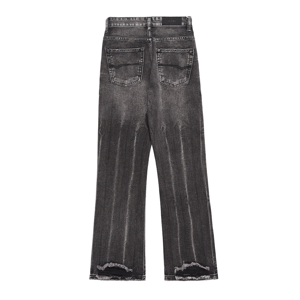 Washed Distressed Wide-Leg Jeans Men's European and American Punk INS Personalized Loose Hole Frayed Flare Pants