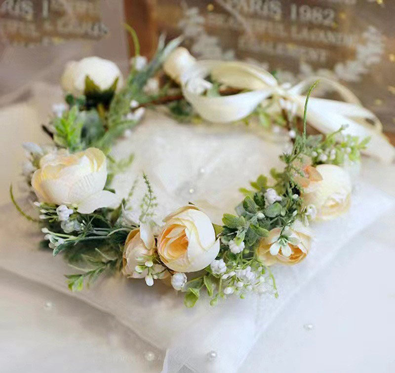 Simulated Rose Blossoms Adjustable Headwear Wreath Bridal Forest Flower Wedding Photography Scale Pretend