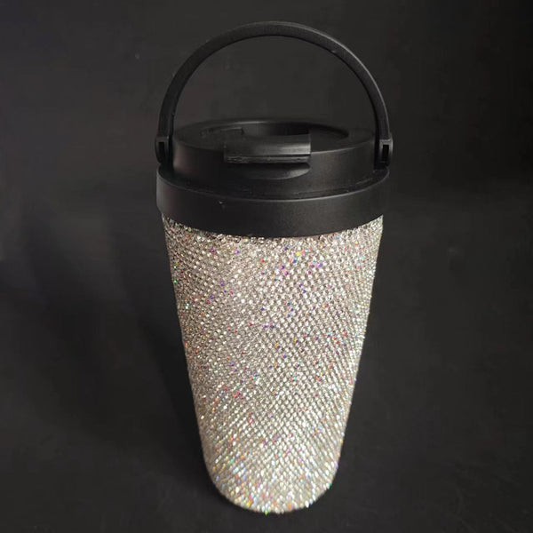 Diamond inlaid vacuum stainless steel coffee cup creative handle insulated cup vacuum portable car cup