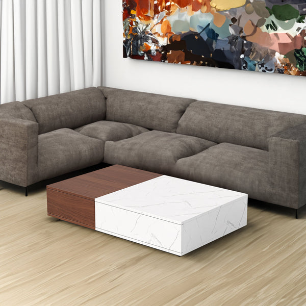 Modern style walnut coffee table with two storage spaces