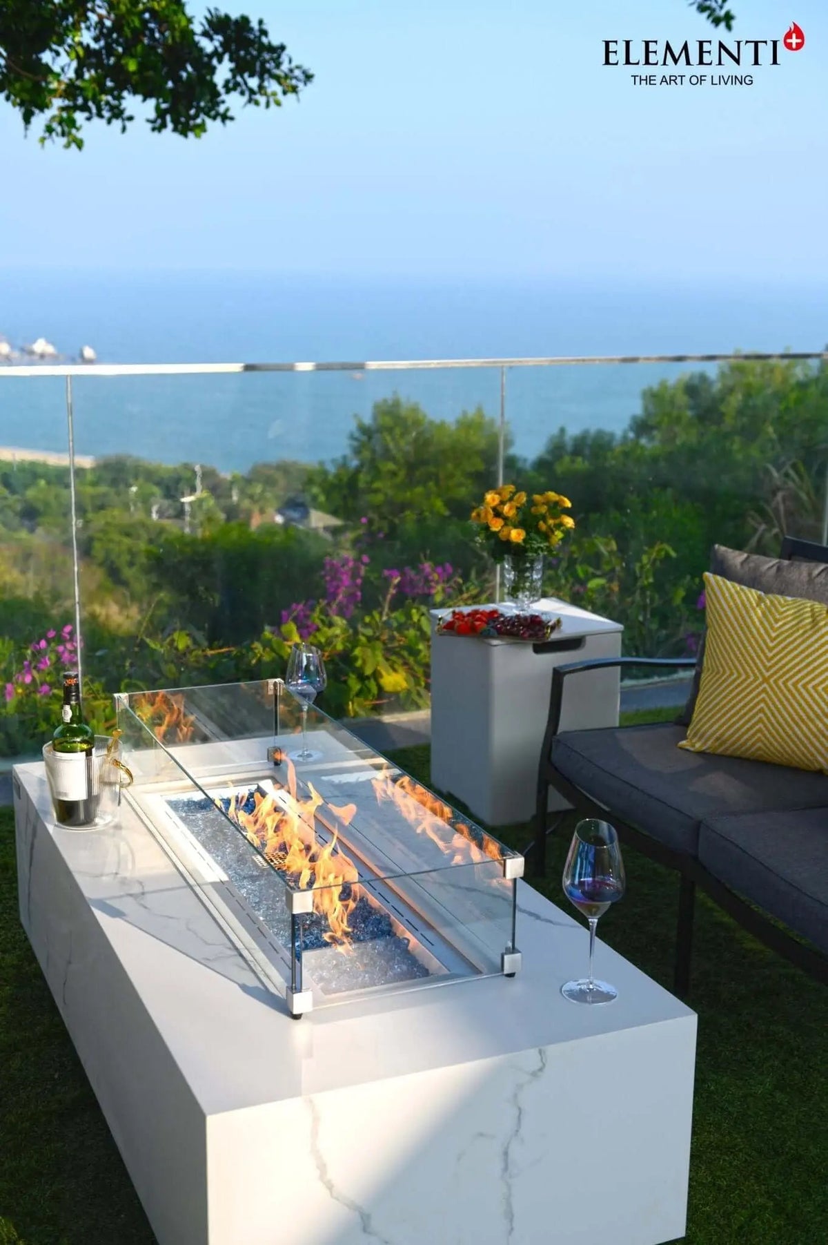 Carrara Marble Porcelain Fire Table — Elementi Plus